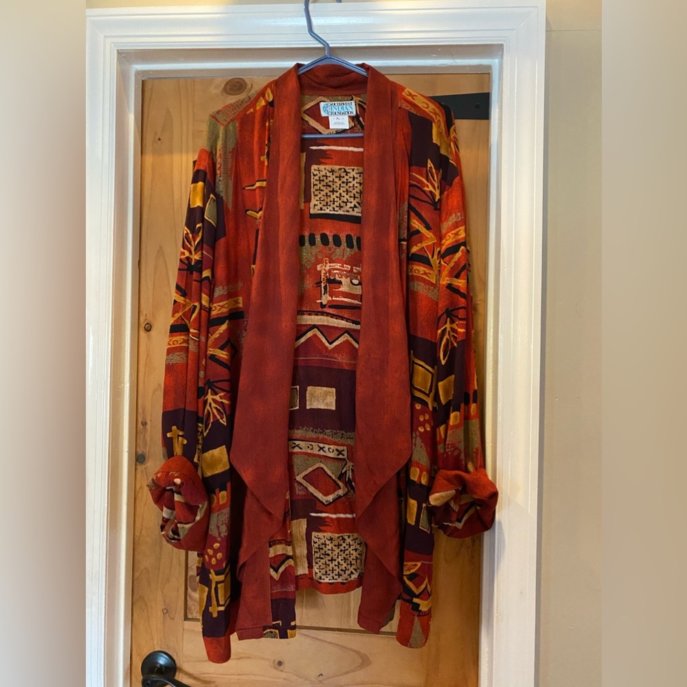 Southwest geometric open front waterfall cardigan medium western aztec, boho